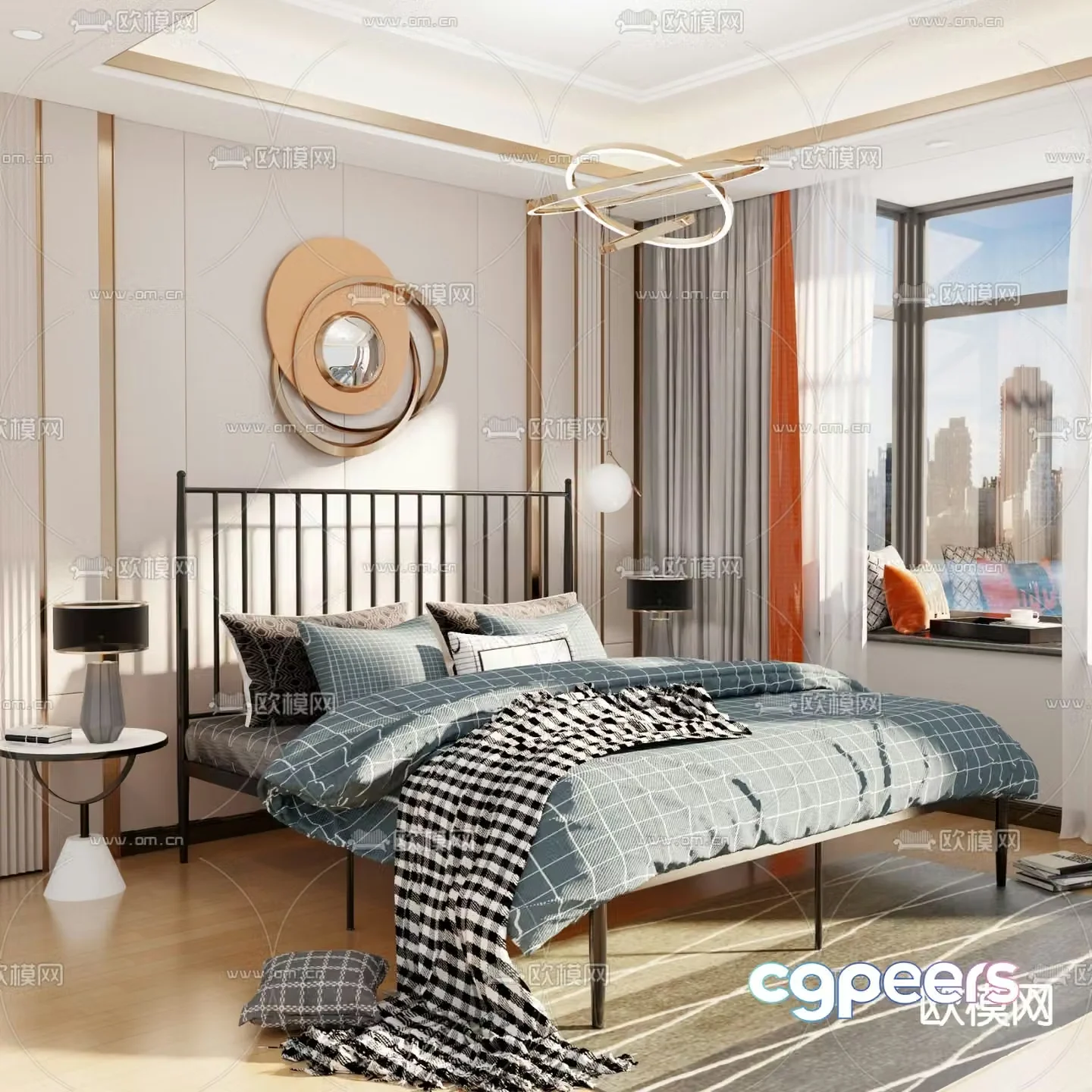 Iron frame bed double bed 3d model