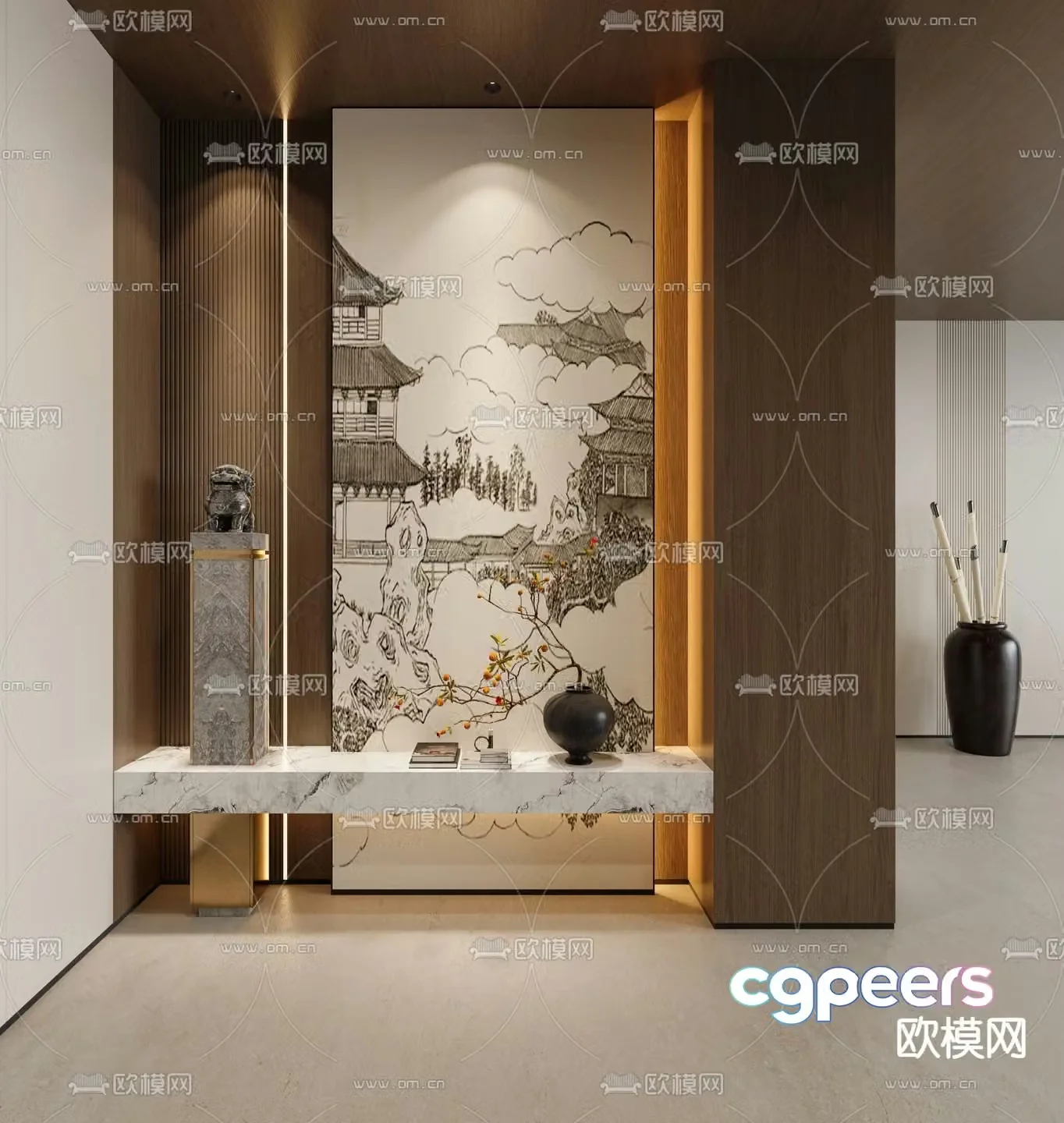 New Chinese style entrance hall entrance hall aisle 3D model