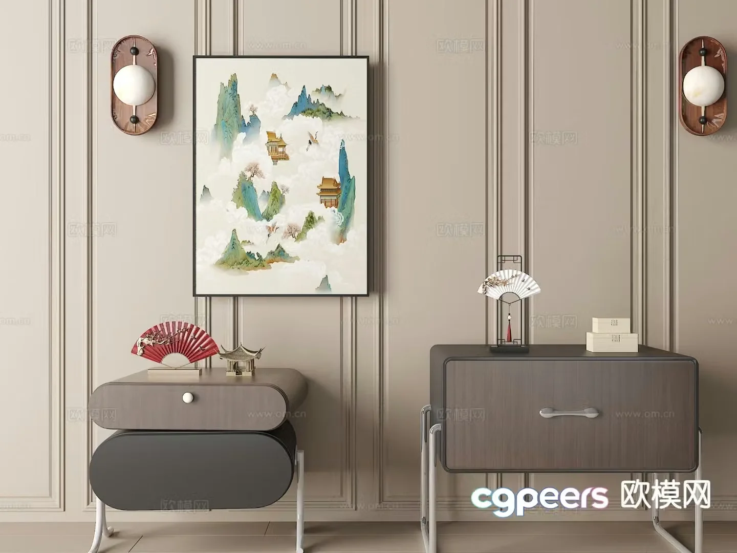 New Chinese style bedside table 3d model