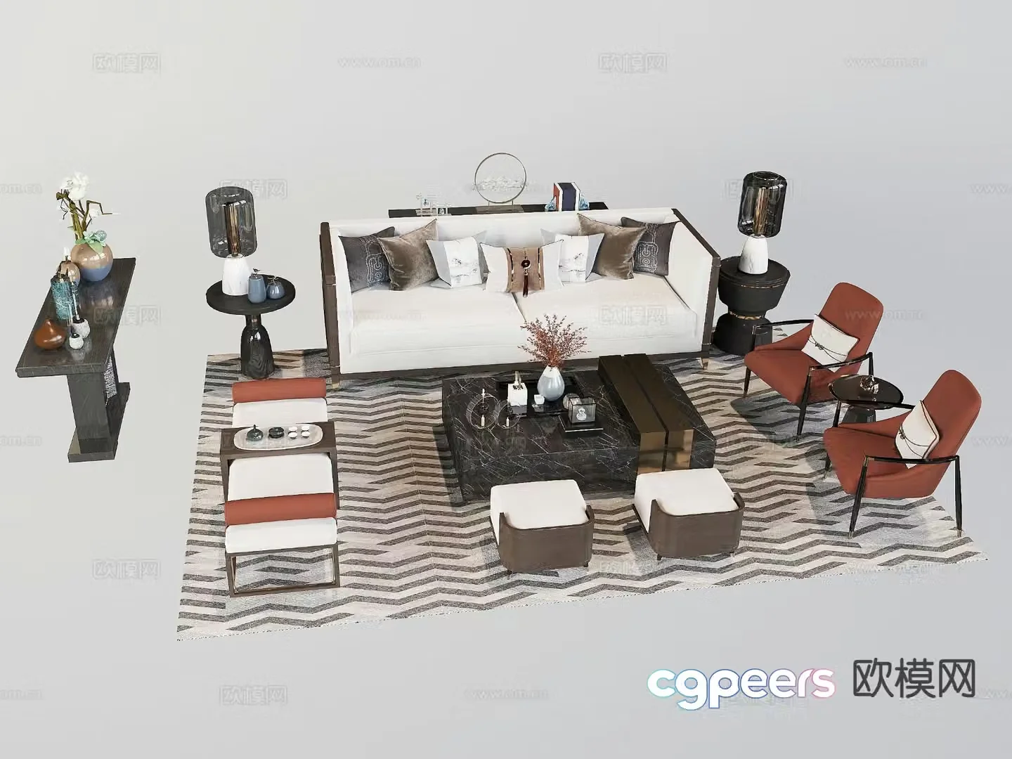 New Chinese style modular sofa 3d model