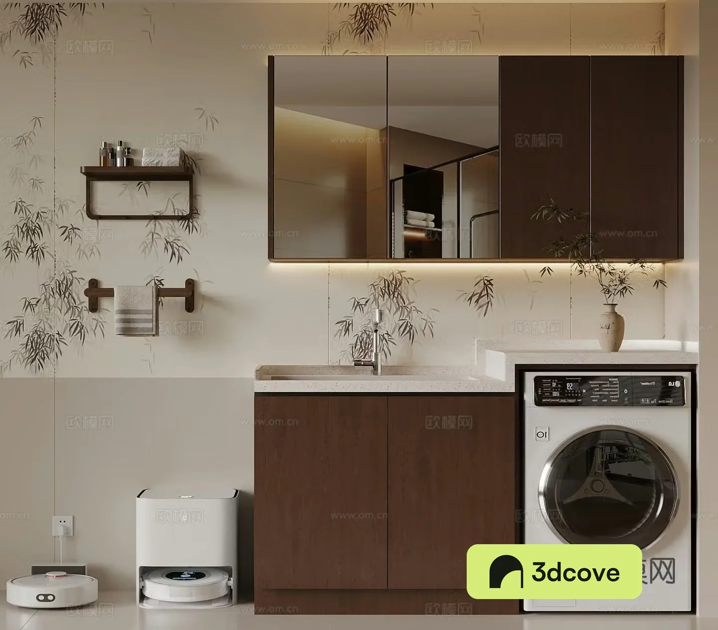 New Chinese style balcony washing machine cabinet bathroom cabinet