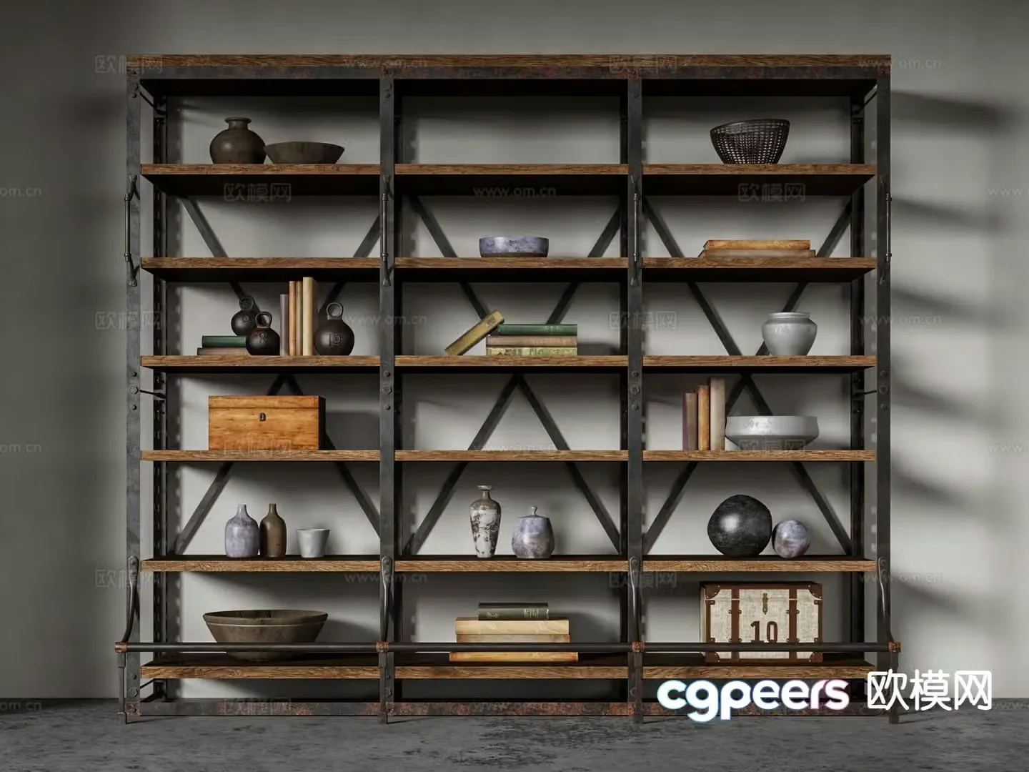 Industrial style bookshelf display rack display cabinet 3d model
