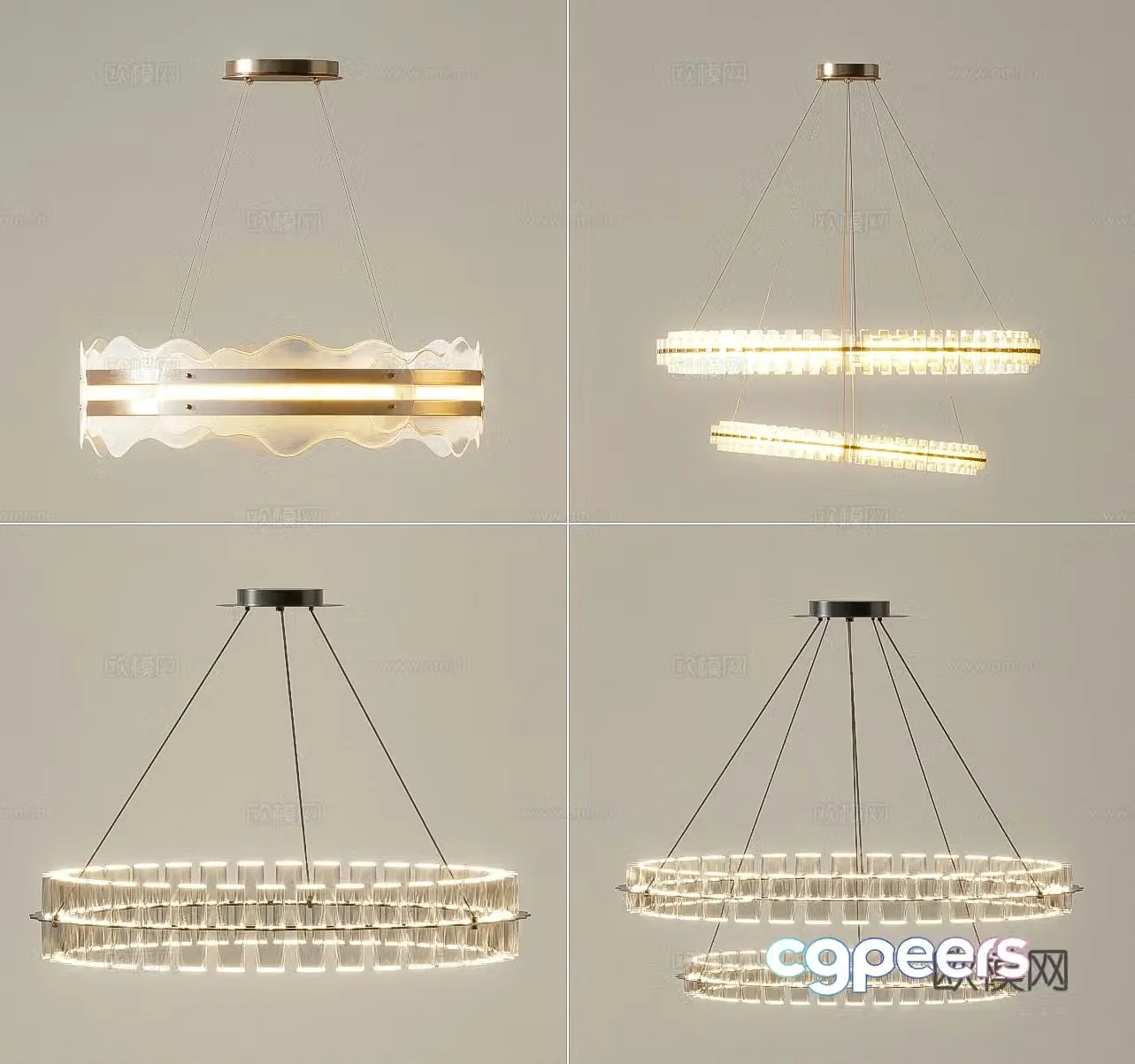 Light luxury ring chandelier 3D model