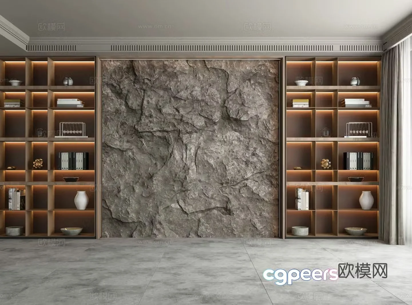 Modern background wall rock wall bookshelf wall 3d model