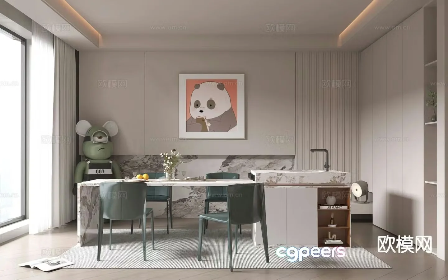 Modern island restaurant 3d model