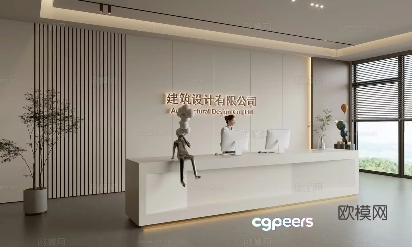 Modern company front desk reception area bar reception desk service desk company front desk background 3D model