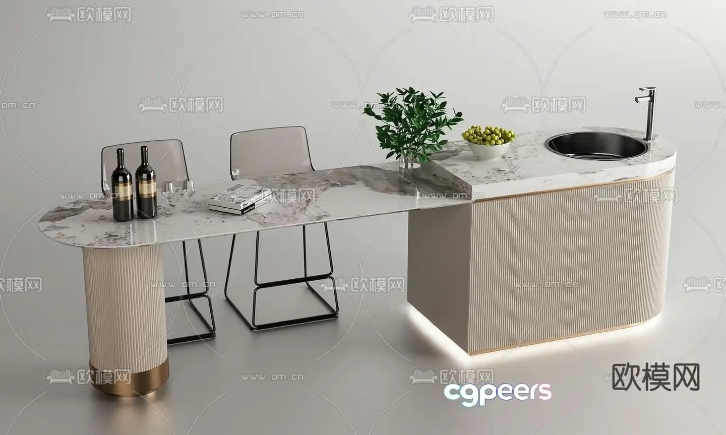 Marble bar island bar 3d model