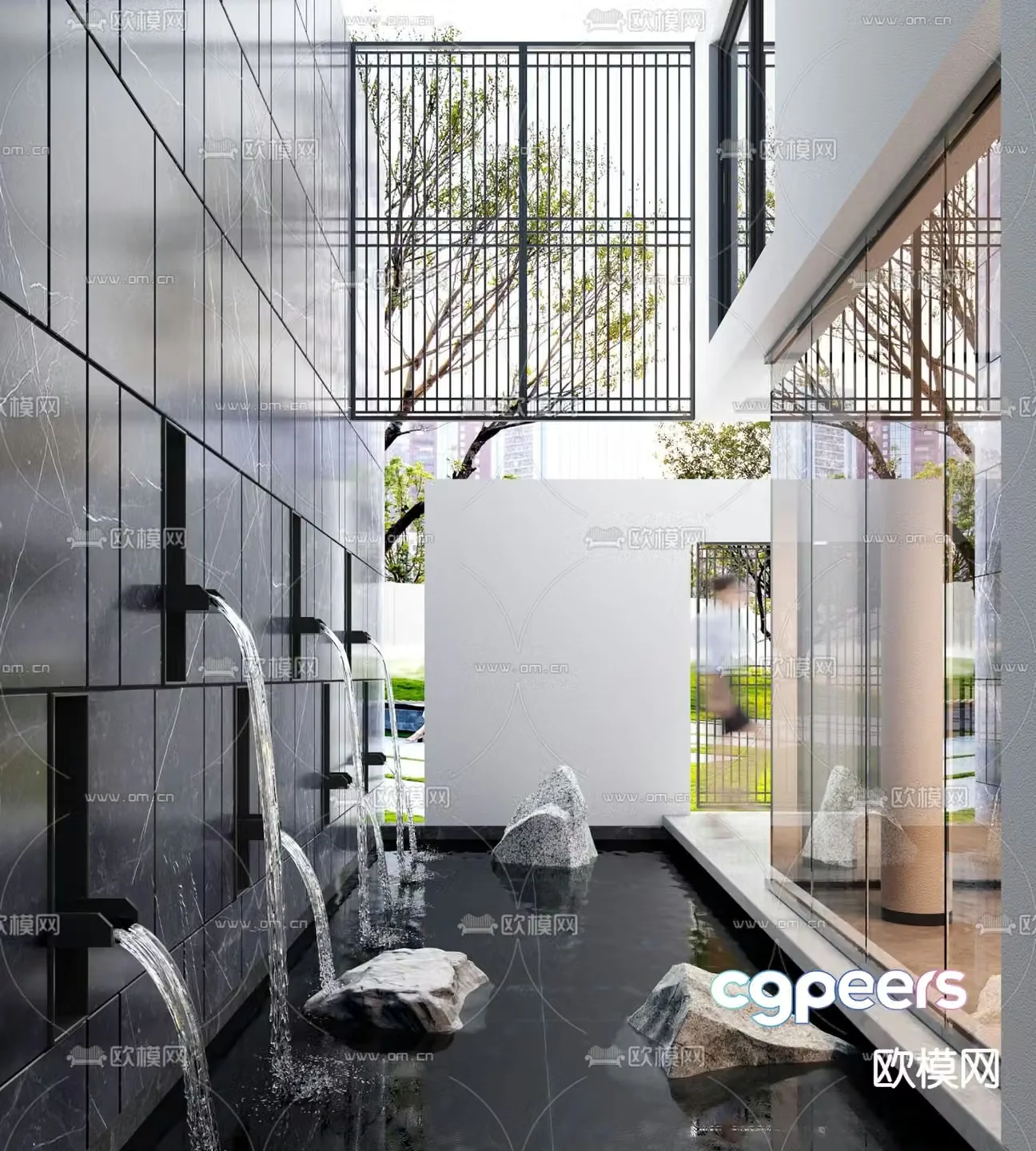 Courtyard water feature indoor landscape 3d model
