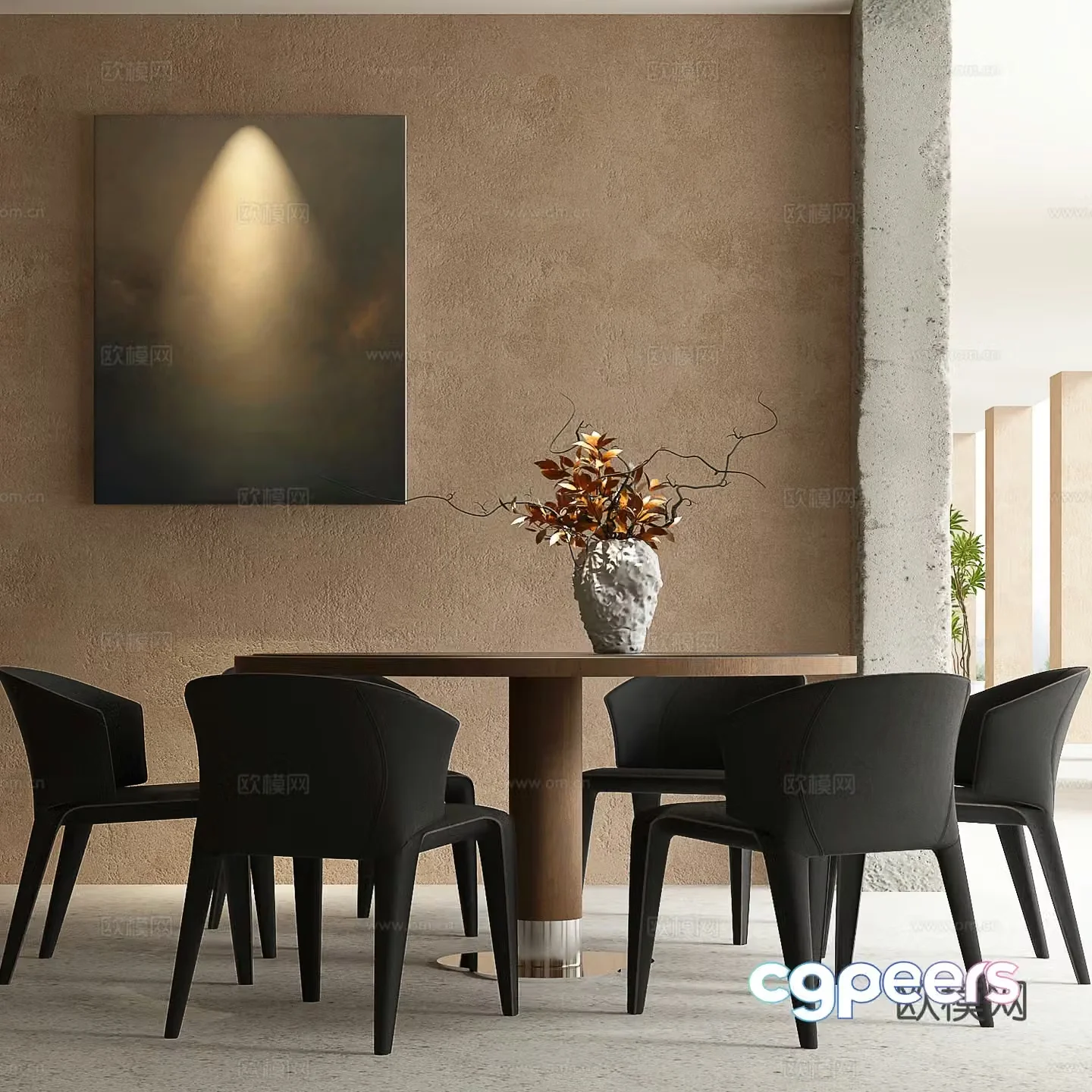 Wabi-sabi dining table and chairs 3d model