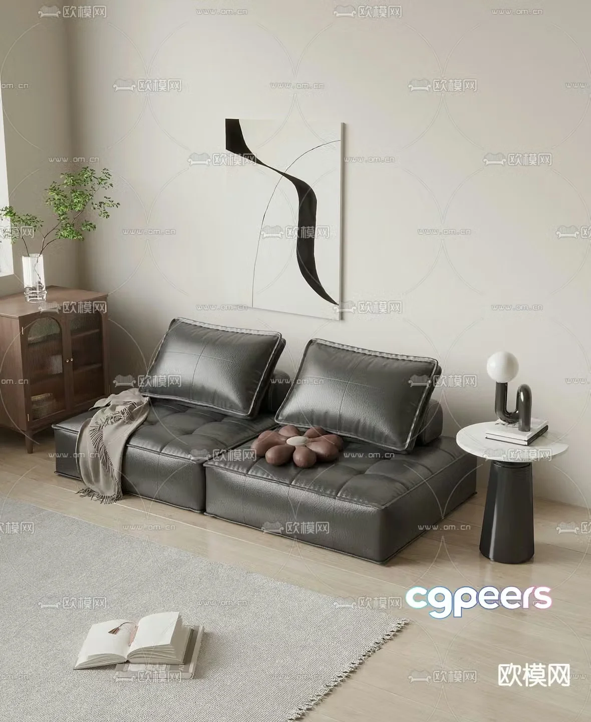 Double sofa leather sofa 3d model