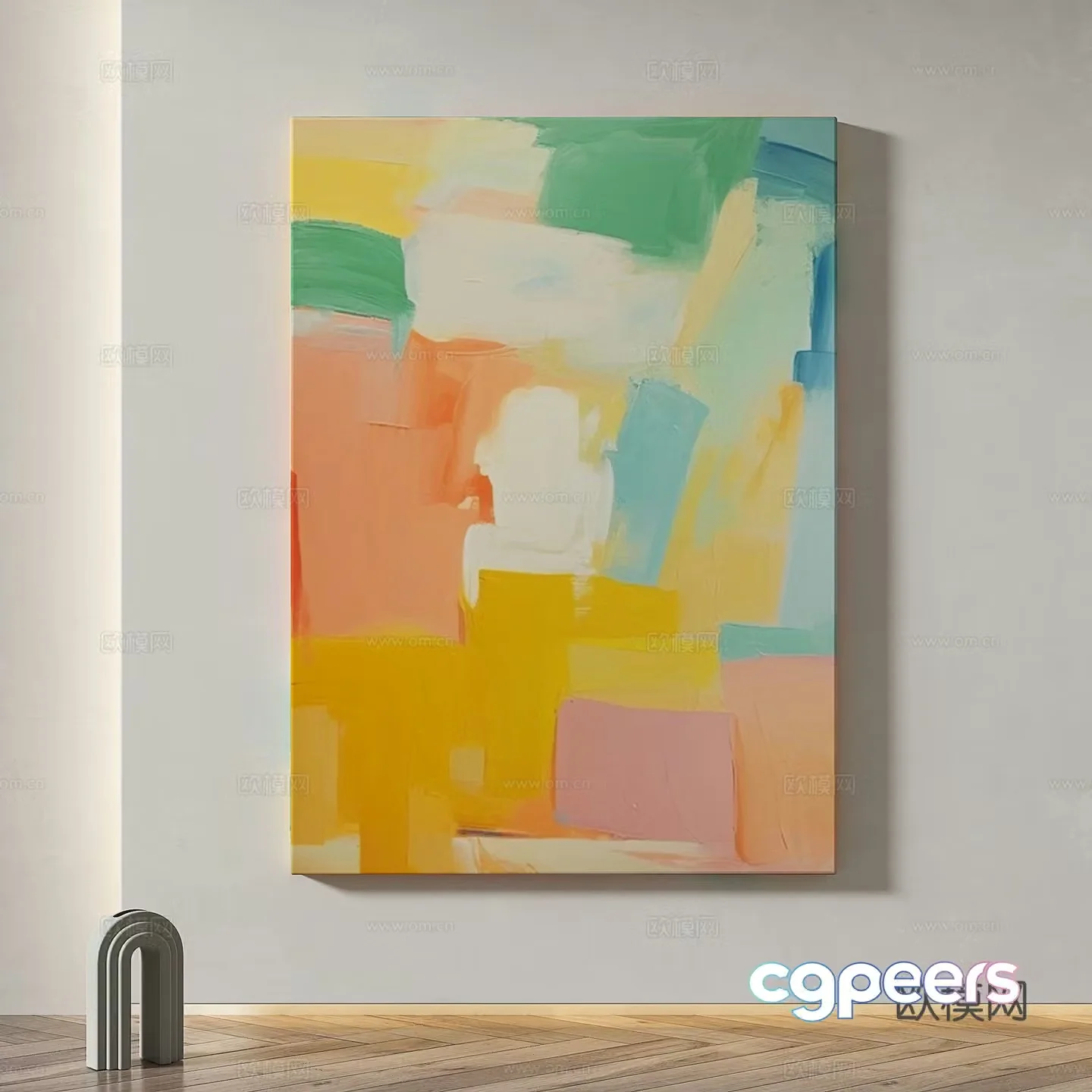 Modern simple abstract light luxury wasabi texture decorative painting 3d model