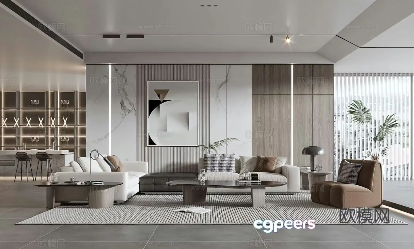 Modern living room sofa coffee table combination modern background wall 3d model