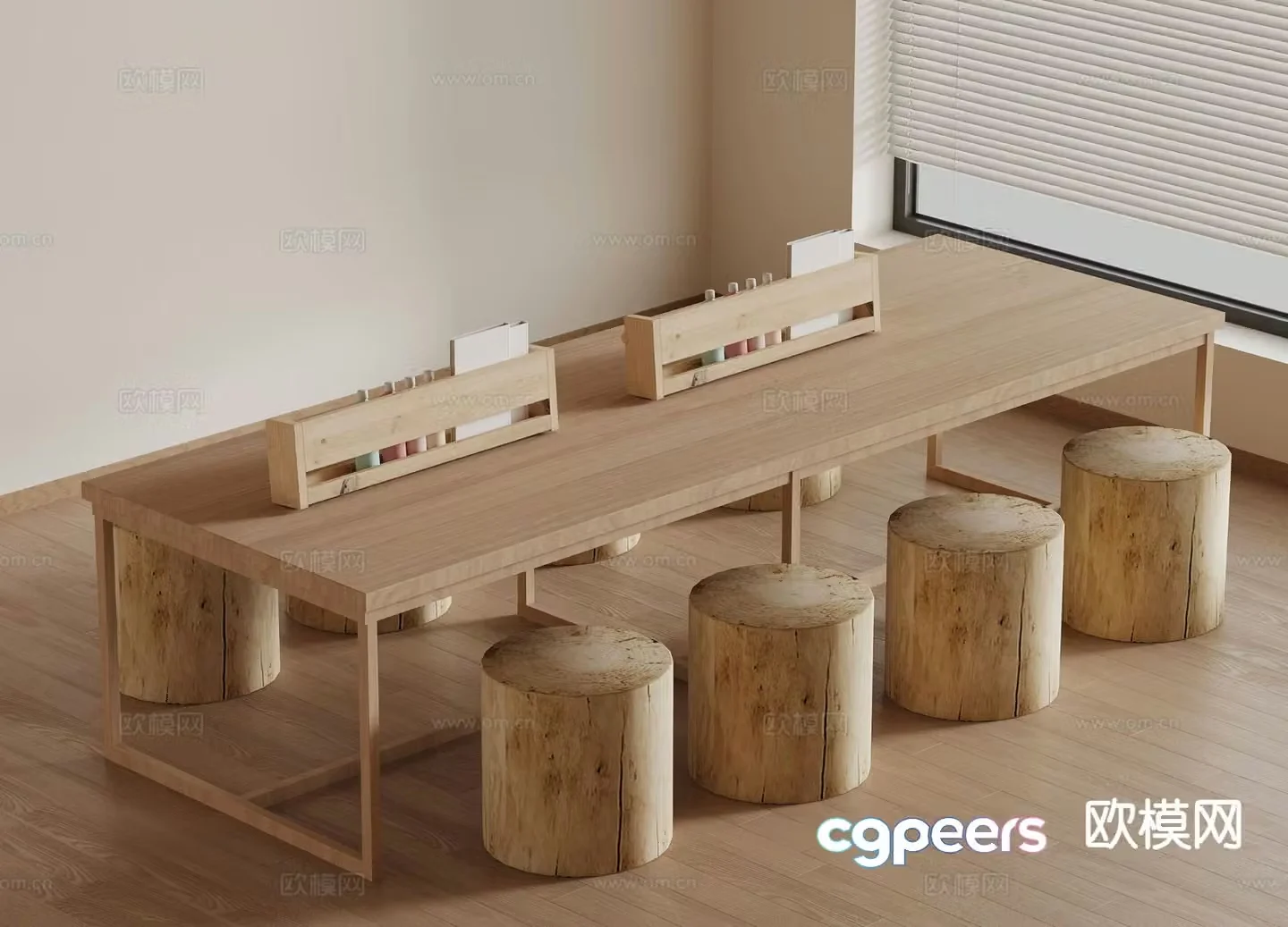 Modern handicraft workshop solid wood tables and chairs handmade table 3D model