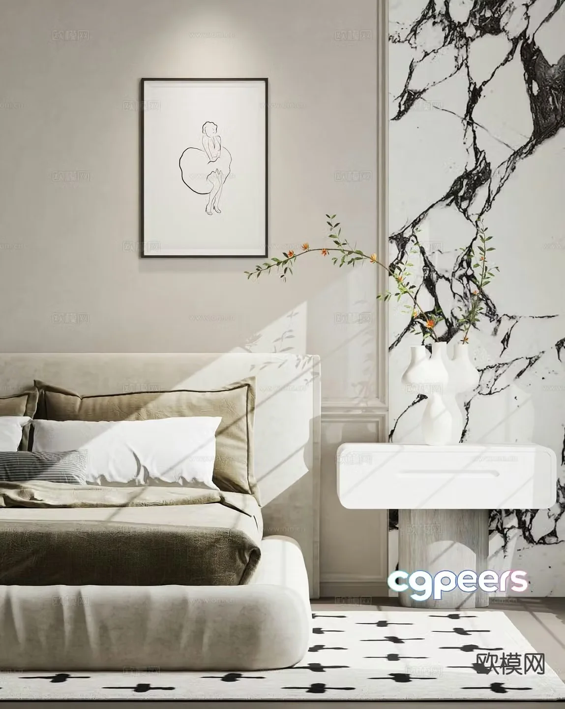 Modern double bed 3d model