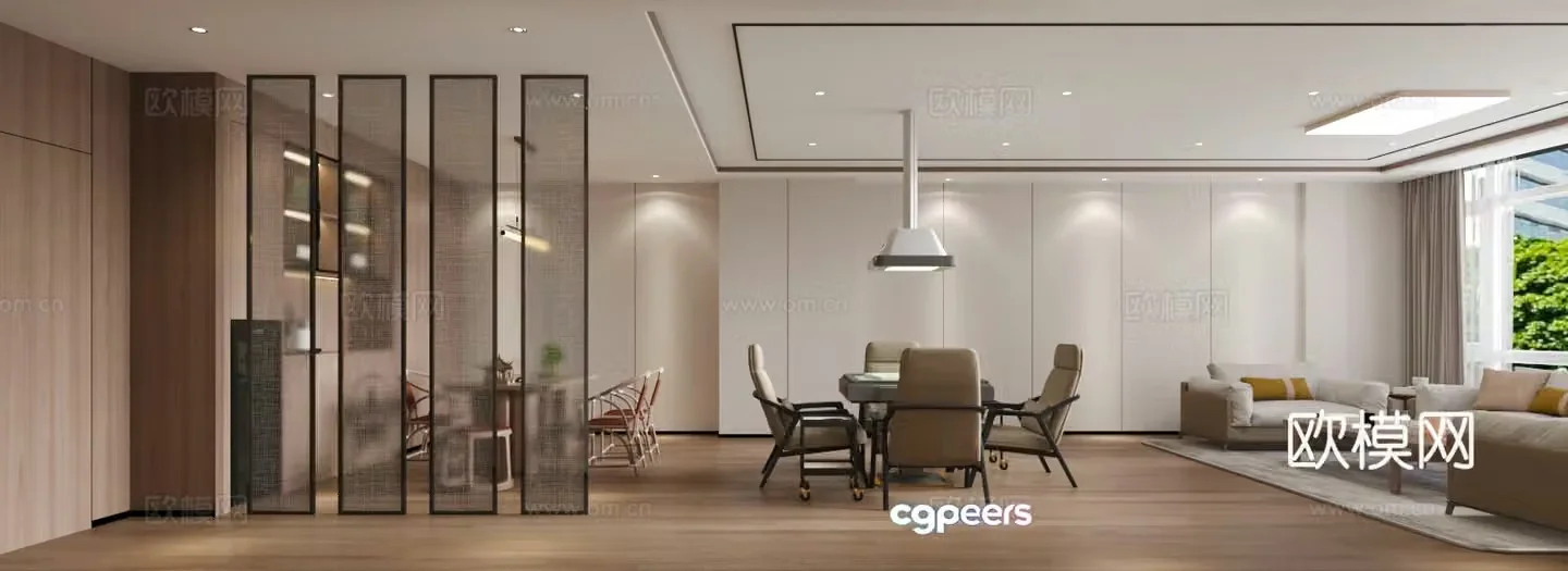Modern mahjong room reception room 3d model