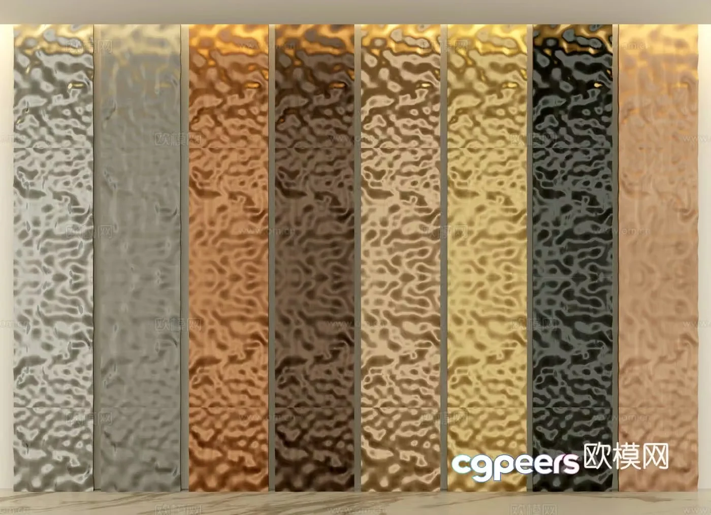 Brushed metal plate wavy board wall panel 3d model