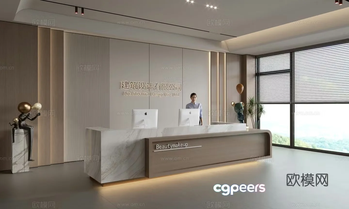 Modern company front desk reception area bar reception desk service desk company front desk background 3D model