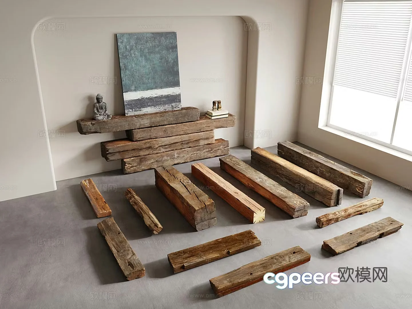 Wasabi old wood wooden boards pillars wooden components old wood 3d model