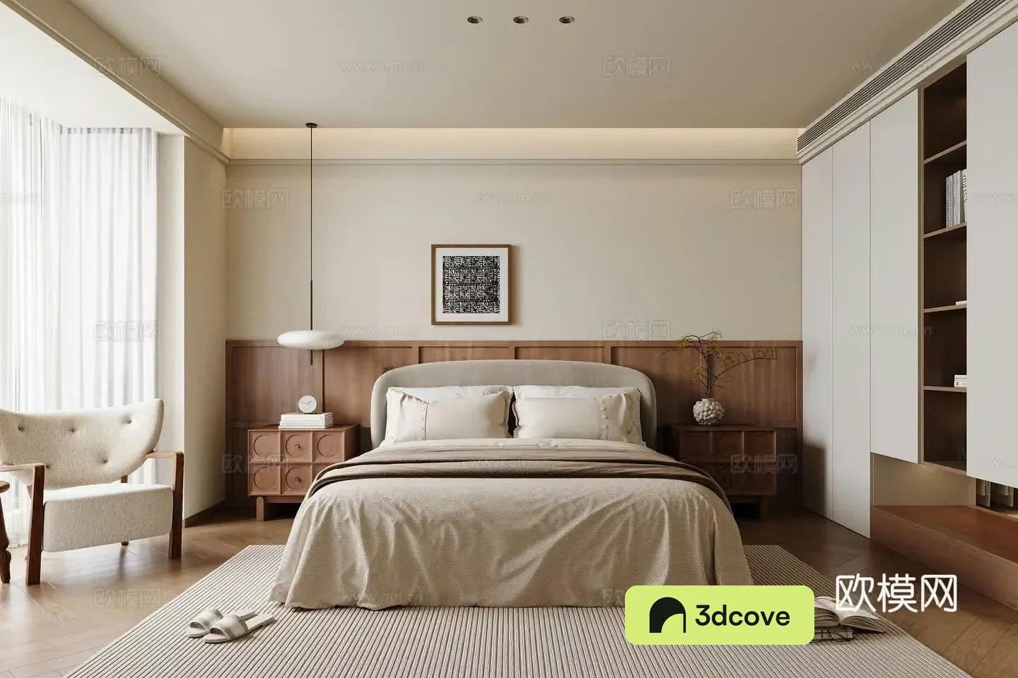 Medium-old bedroom Jiji bedroom medieval double bed medieval bedside chandelier medieval bedside table 3D model