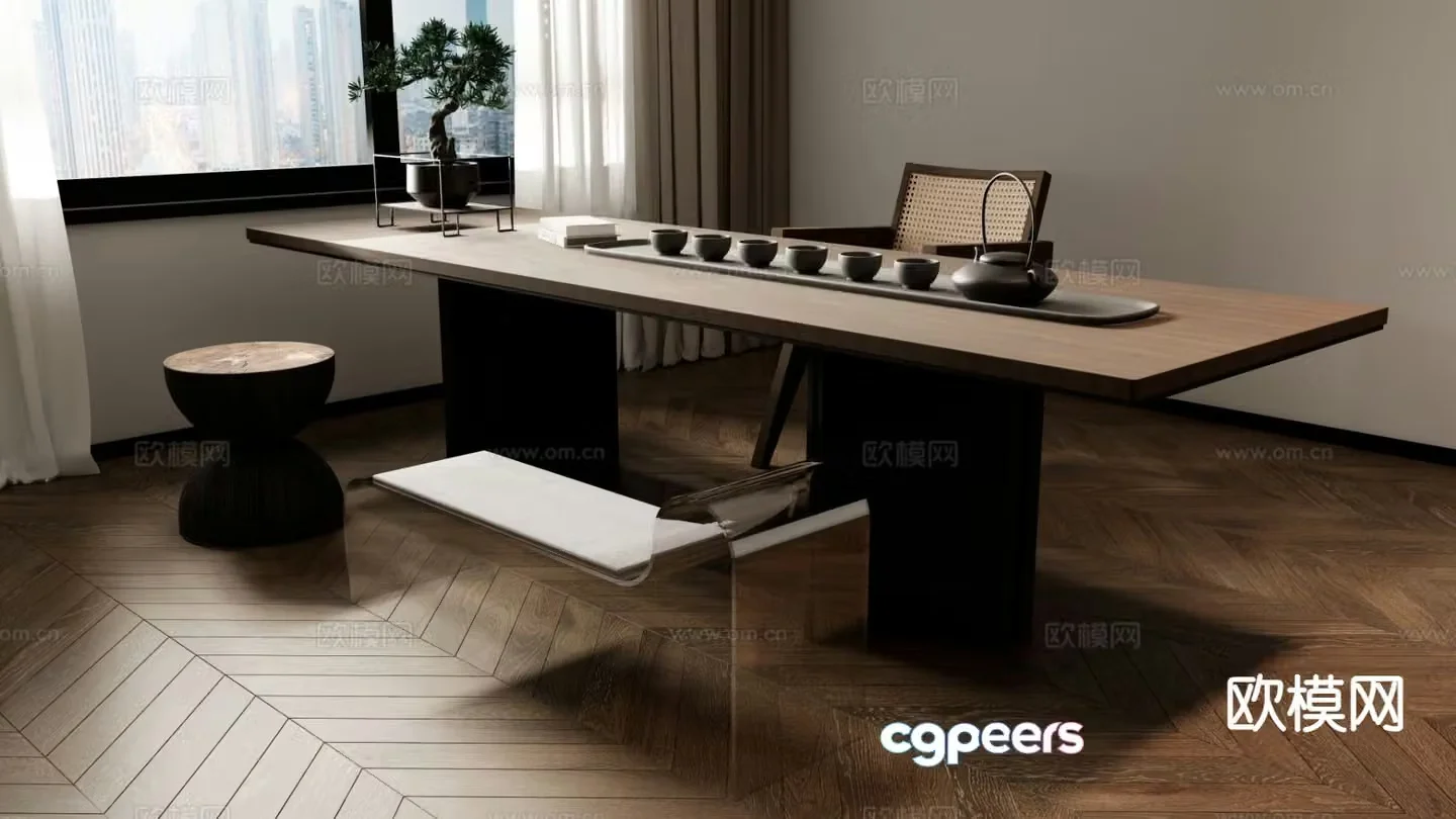New Chinese tea table and chairs 3d model