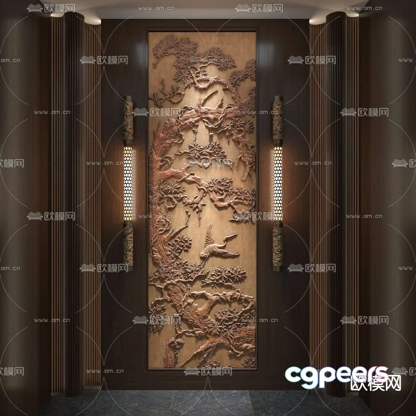 Welcome pine wood carving 3D model of the entrance relief