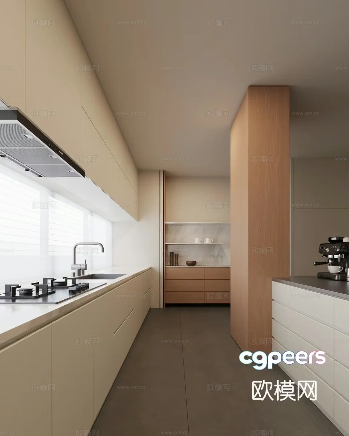 Modern open kitchen island kitchen 3d model