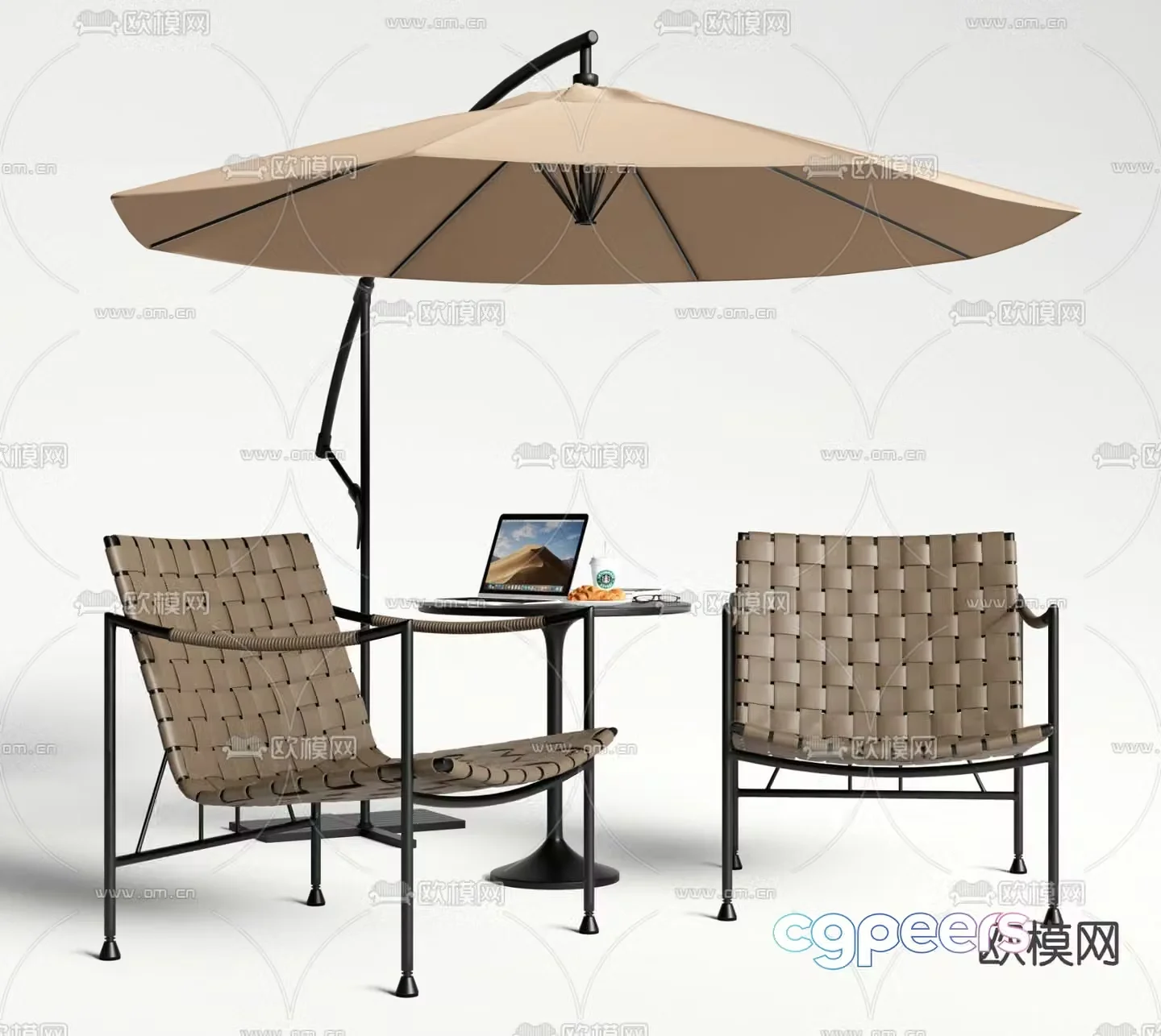 Rattan leisure chair outdoor chair parasol 3d model