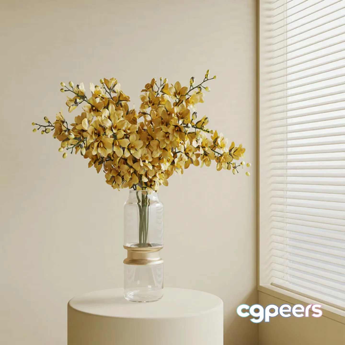 A Glass Vase With Yellow Flowers 3D Model – 13931 – VRAY Render