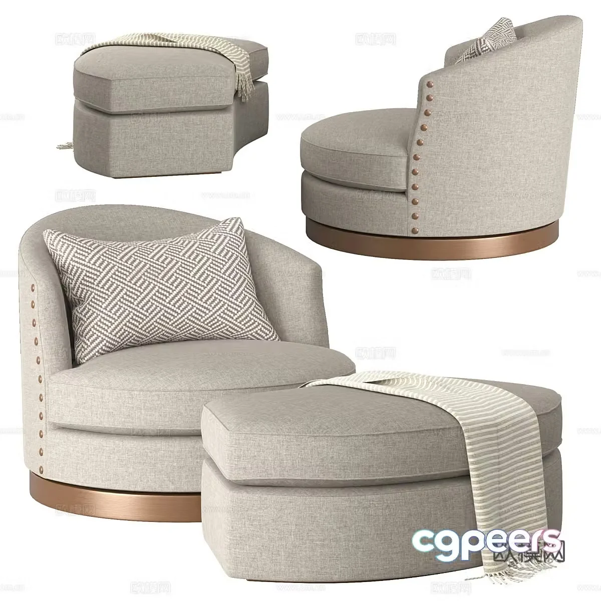 Modern light luxury fabric sofa chair 3D model