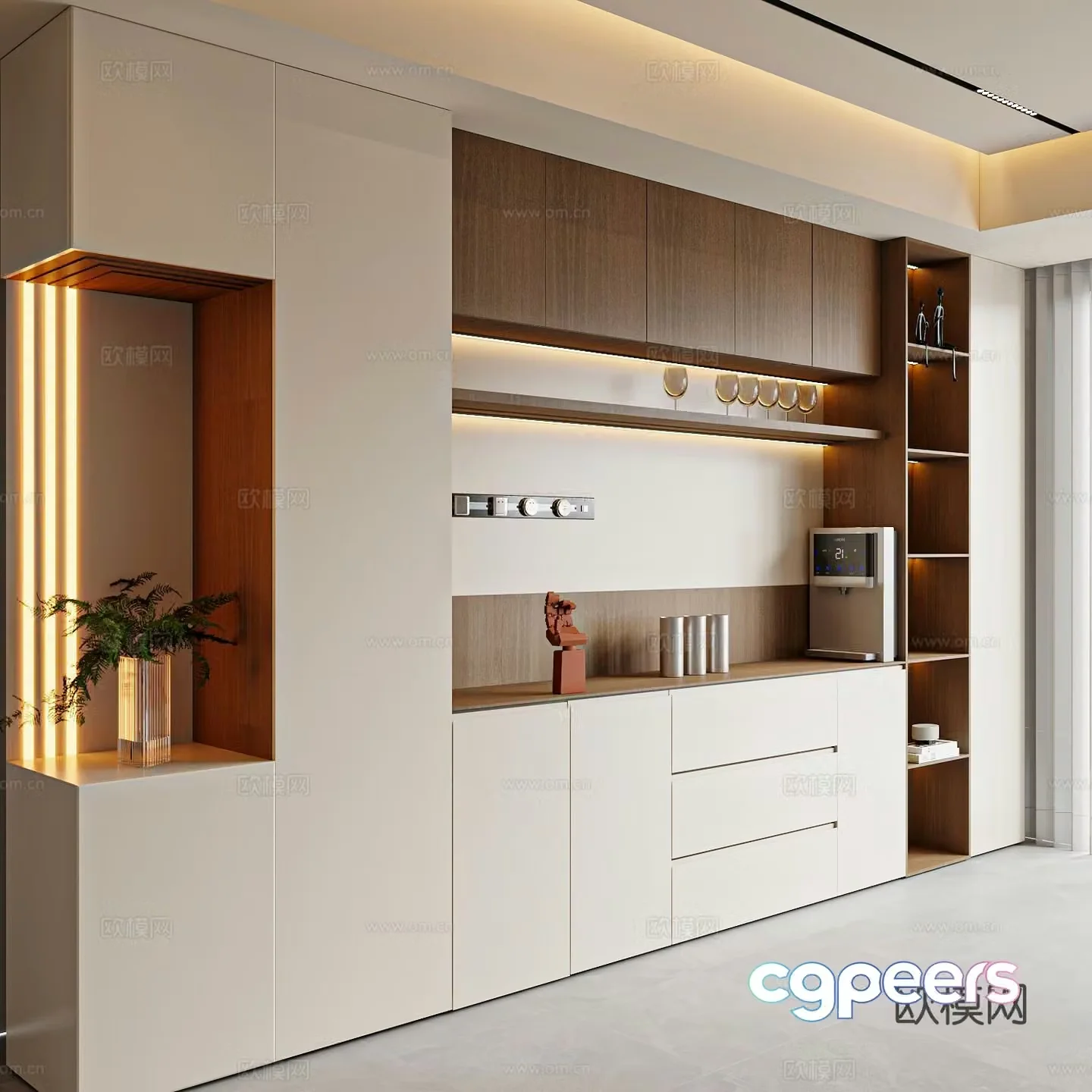 Creamy sideboard corner sideboard meal preparation cabinet tea cabinet 3d model