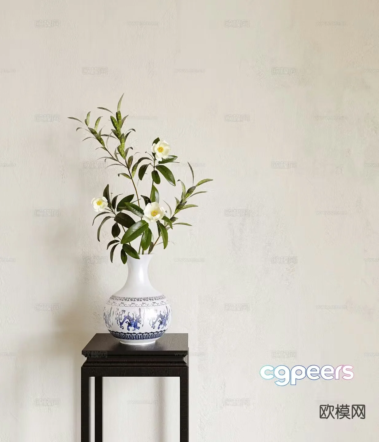 new chinese style vase floral arrangement flower 3d model