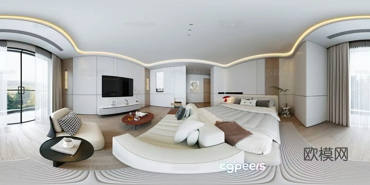 Modern minimalist bedroom vr panoramic 3d model