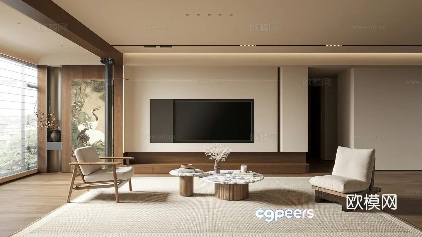 Song style medieval living room TV background 3d model