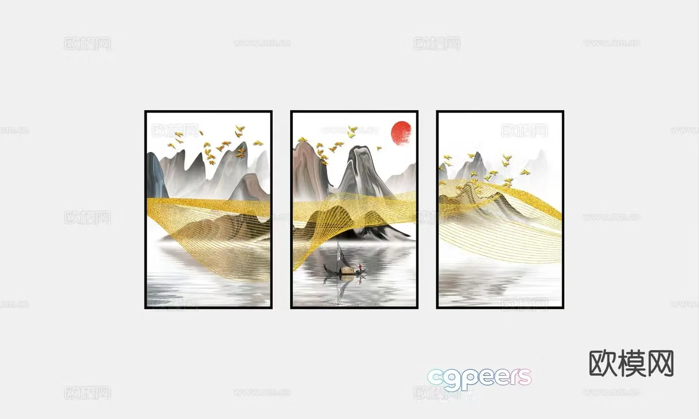 Chinese decorative painting hanging painting 3d model