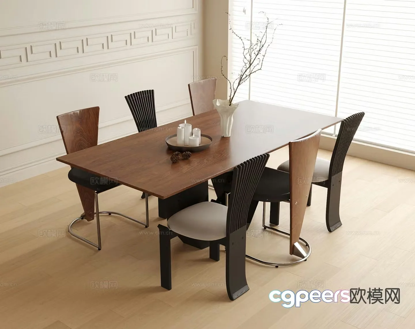 Medieval style dining table and chairs 3d model