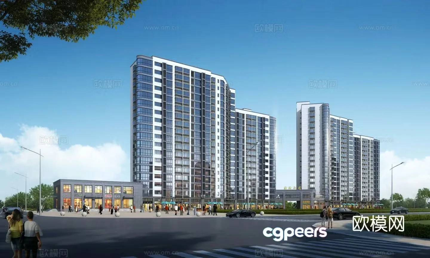 Modern multi-story residential building exterior 3d model