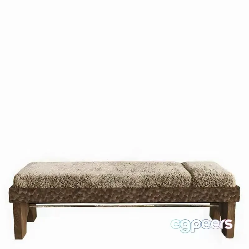 A Wooden Bench With A Beige Cushion 3D Model – 8179 – VRAY Render