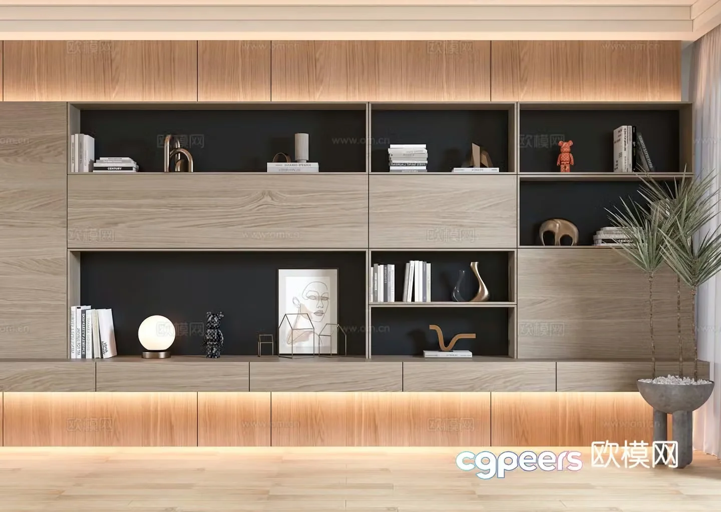Log style decorative cabinet bookcase whole wall cabinet 3d model