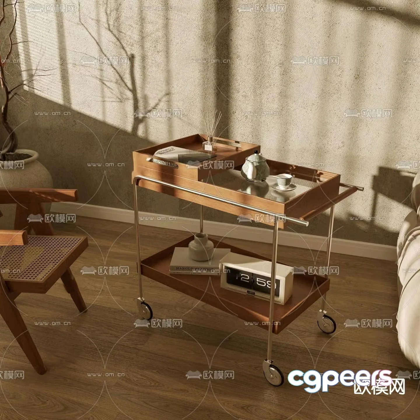 Mobile side table corner table trolley 3D model