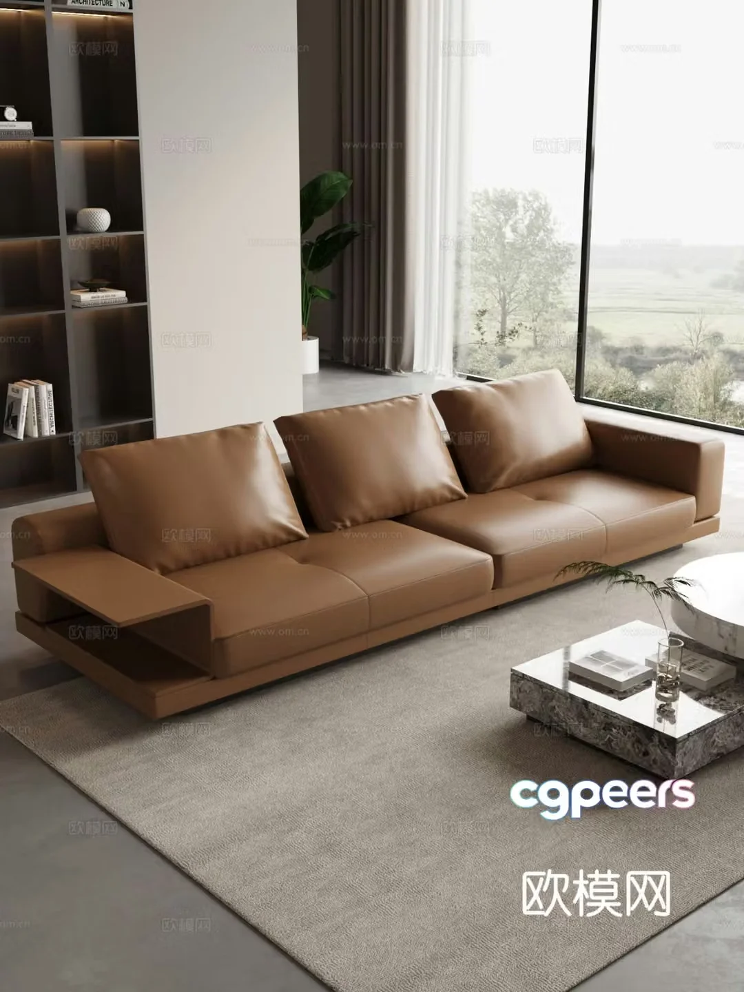 Modern Italian three-person sofa living room sofa leather sofa three-person sofa 3D model