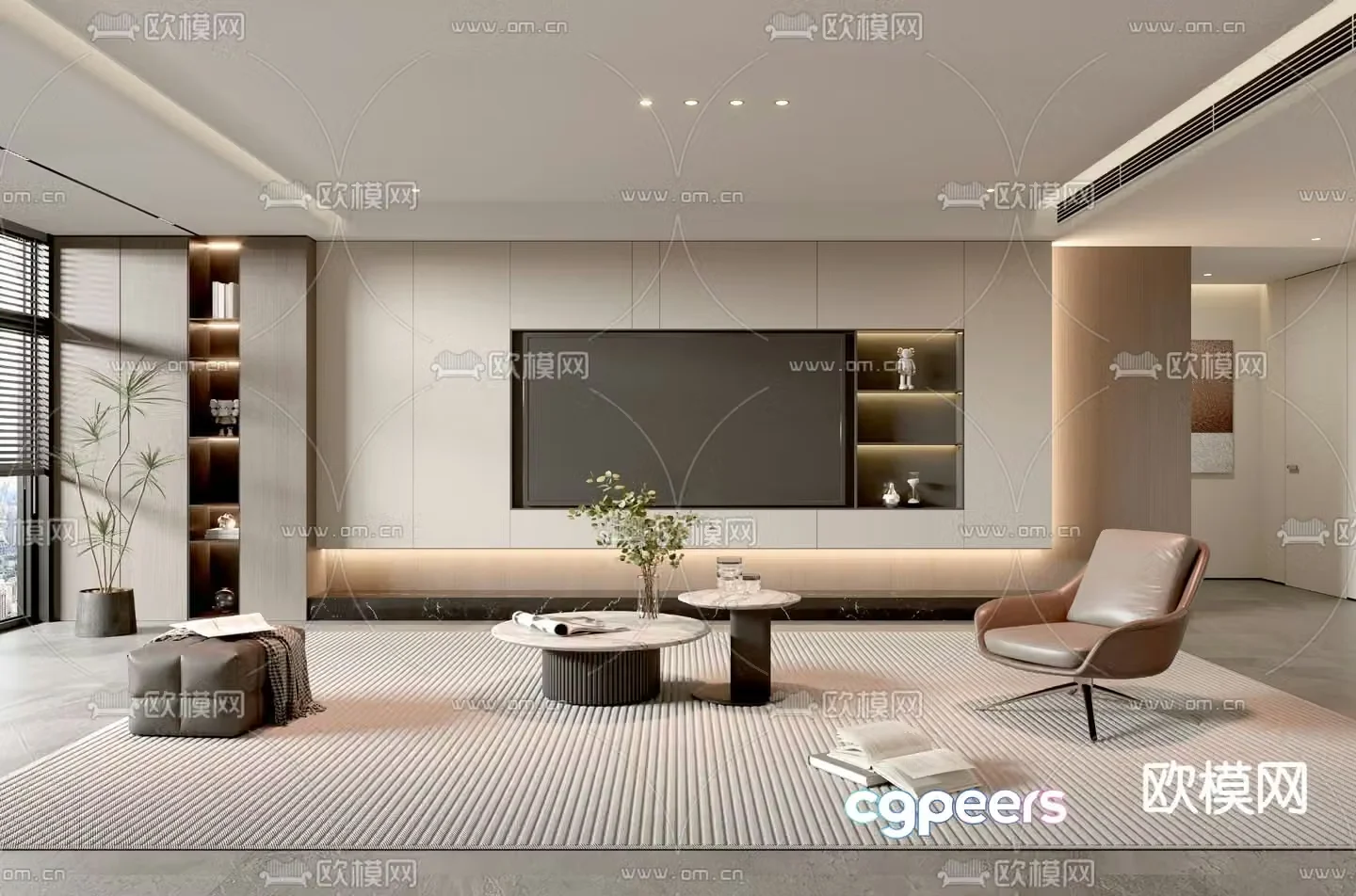 Modern living room TV background 3d model