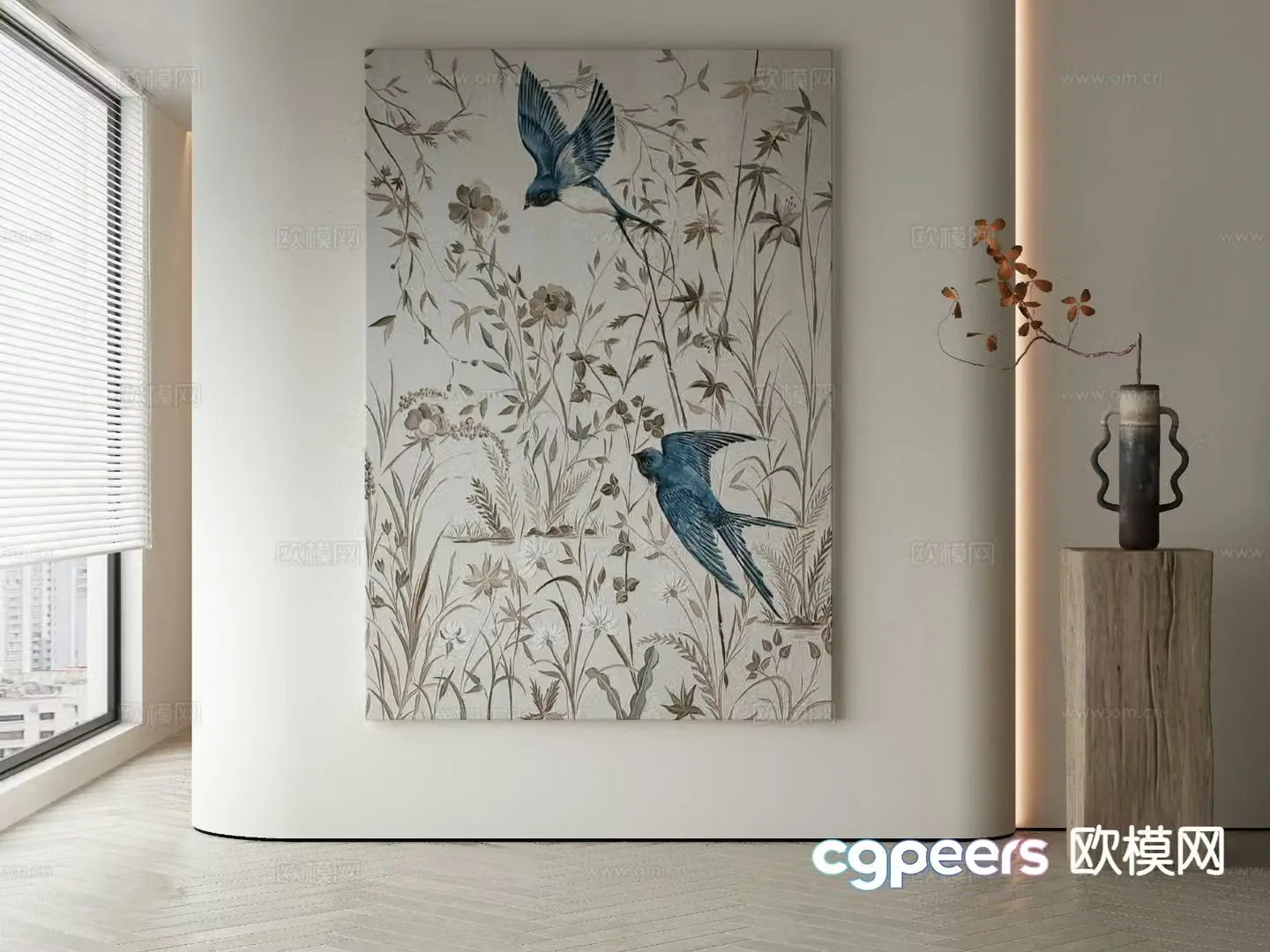 Wabi-sabi art painting flower and bird painting decorative painting 3d model