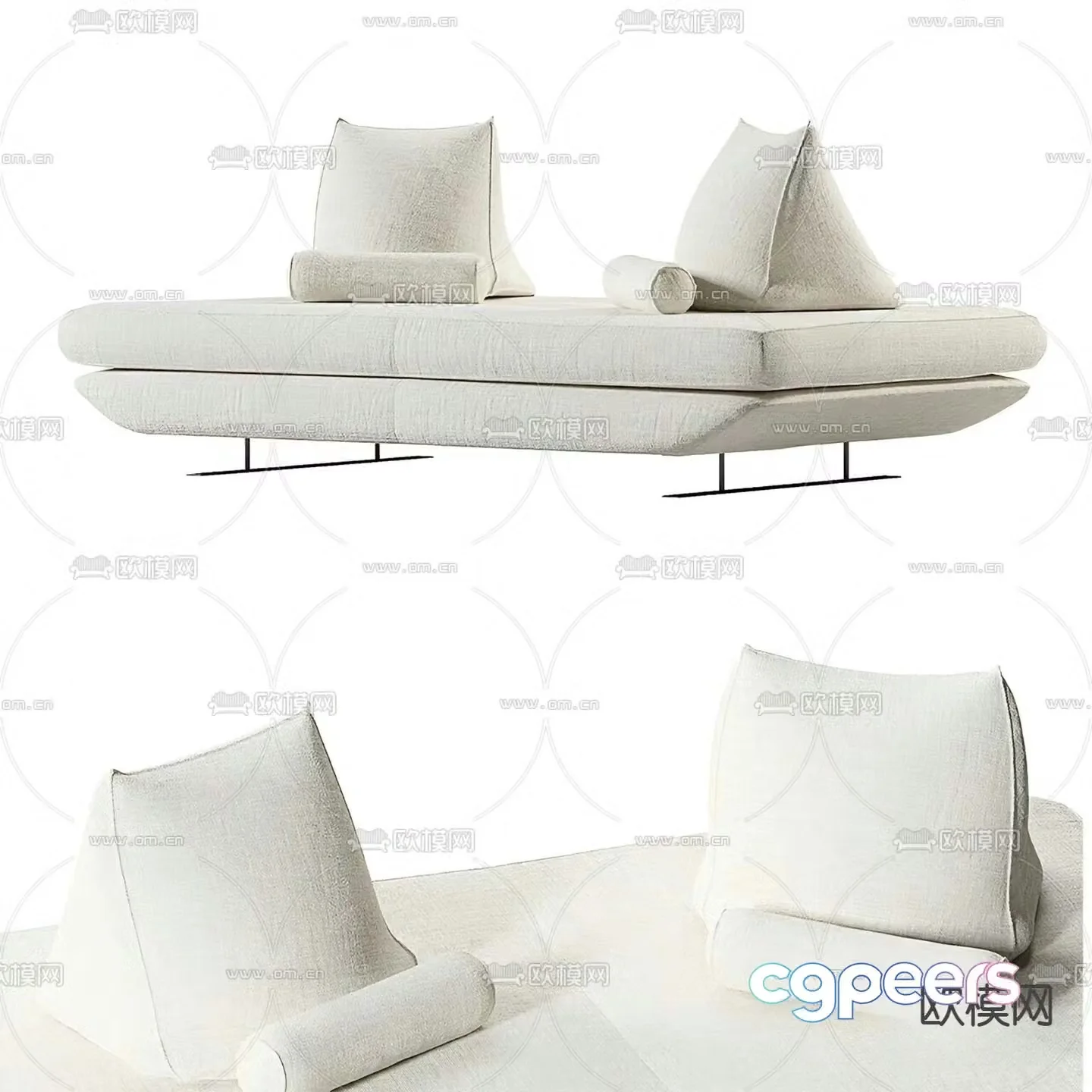 Modern fabric sofa double sofa 3d model