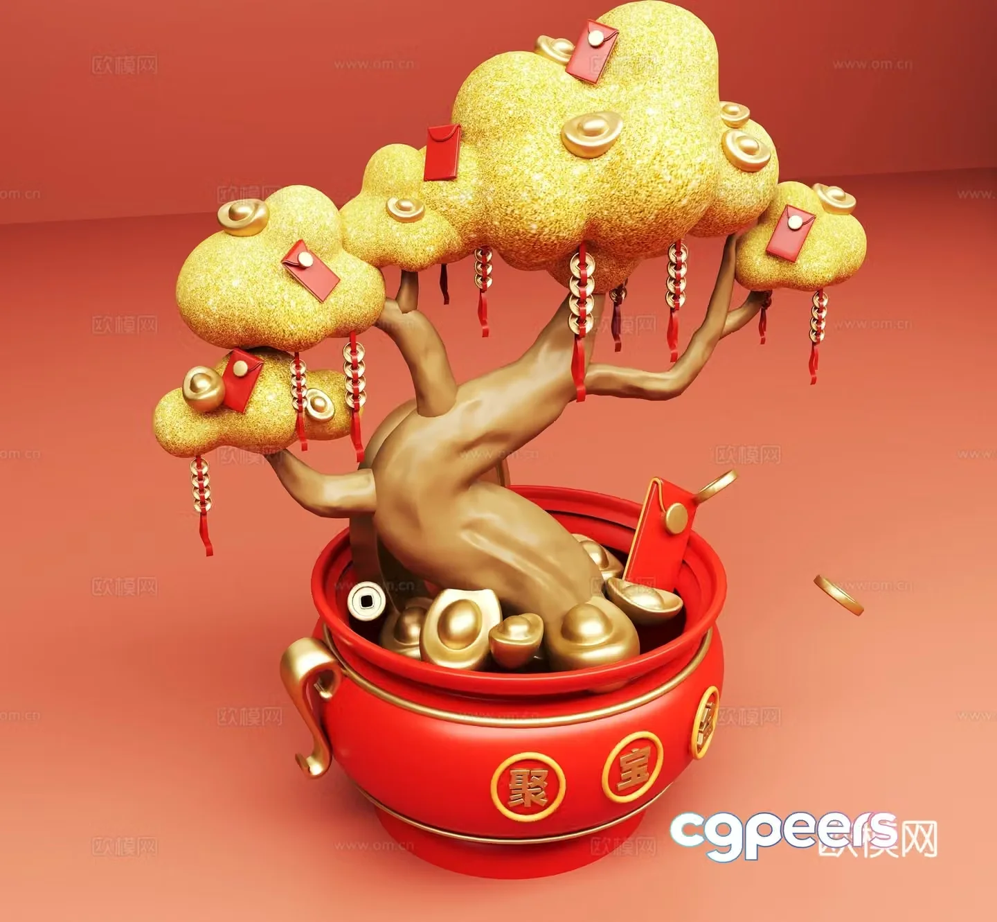 National trendy display element components cornucopia money tree shopping mall display 3D model