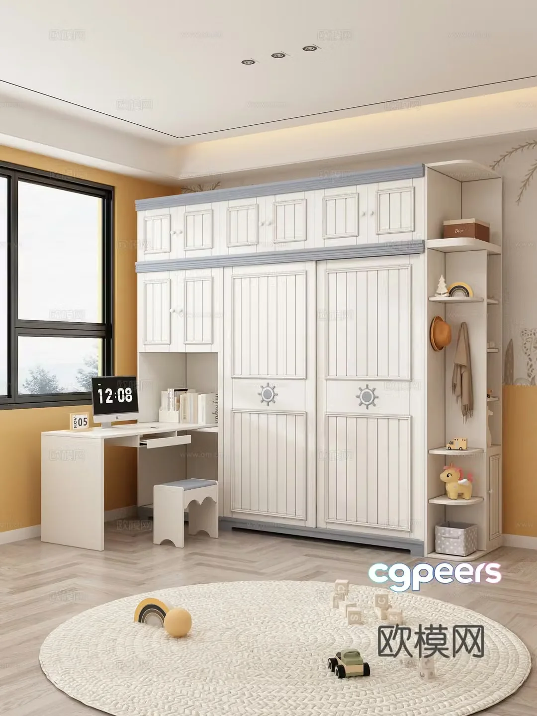 Children’s Wardrobe Computer Desk Children’s Bedroom Toys Clothes Storage Basket Books Decoration Cabinet 3D Model