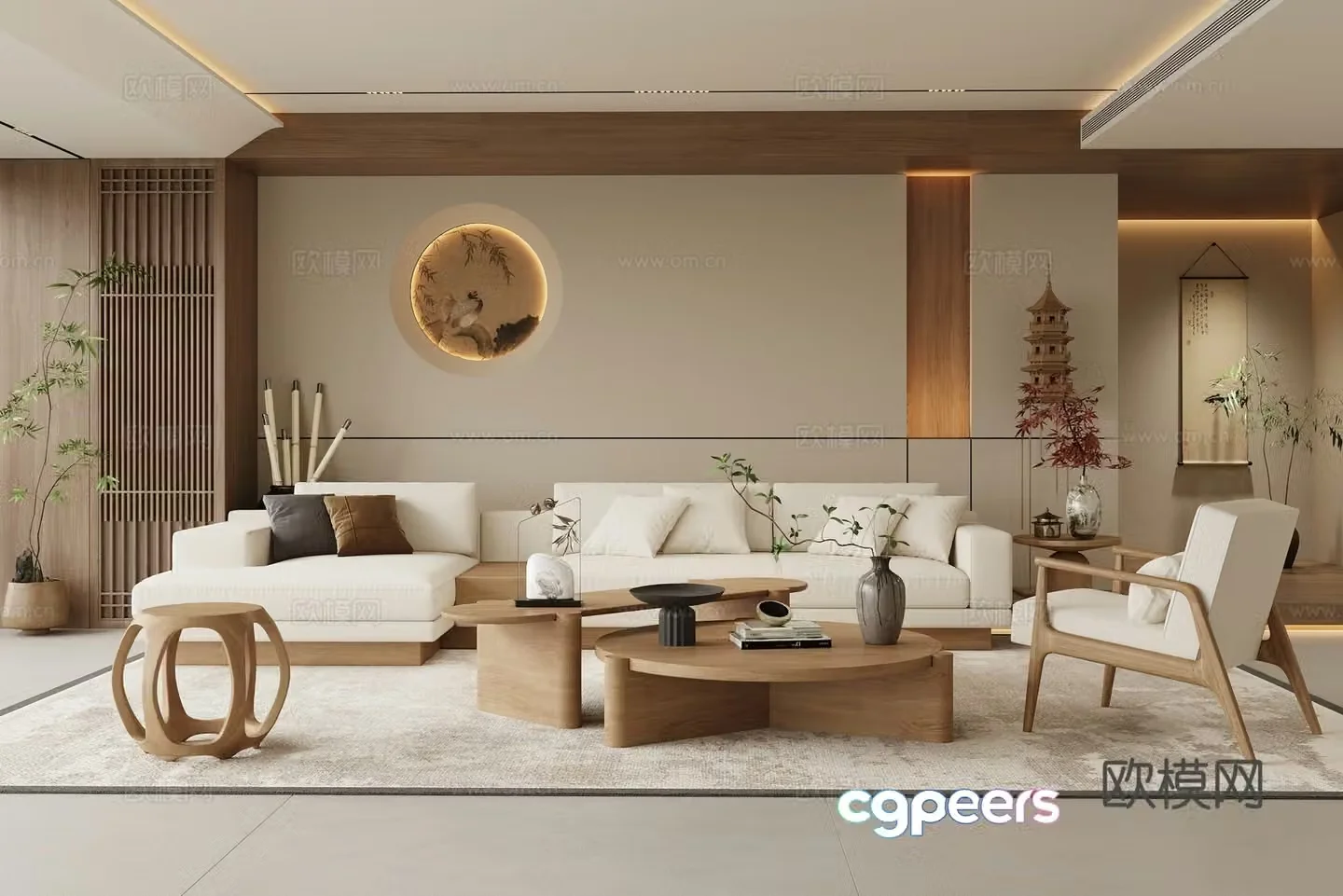 New Chinese Zen Living Room Song Living Room Sofa Coffee Table 3D Model