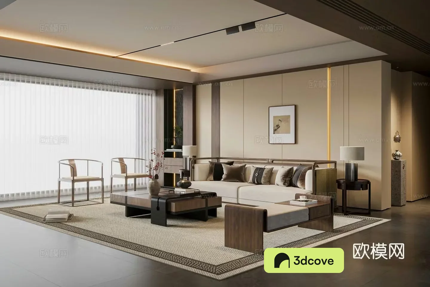 New Chinese style living room sofa coffee table combination leisure chair sofa stool three-person sofa