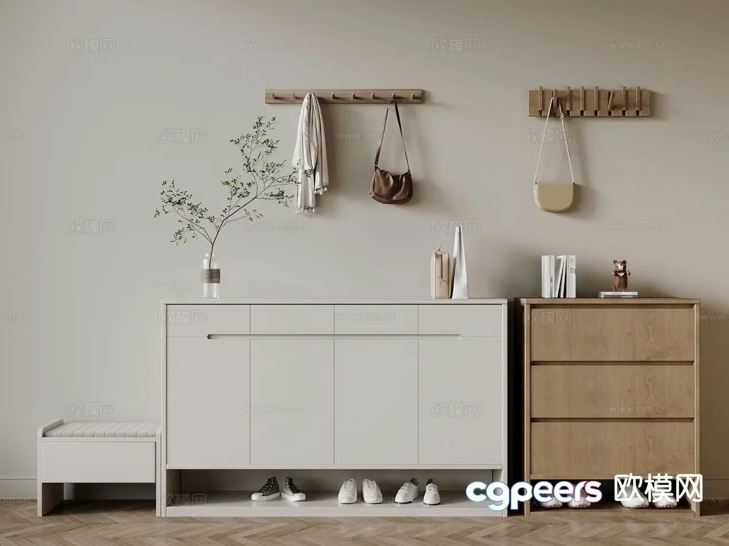 Modern shoe cabinet shoe changing stool 3d model
