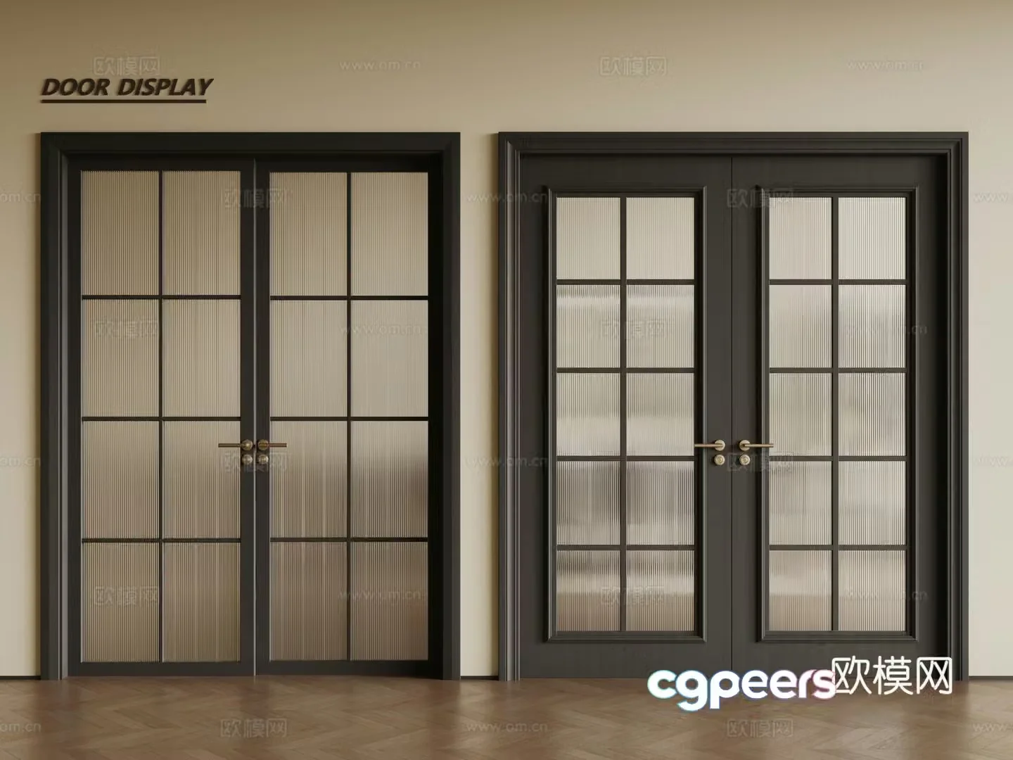 French glass wooden door single-open door double-open door Changhong glass door kitchen door bathroom door 3D model