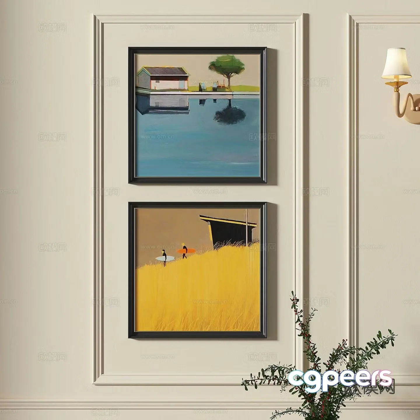 French retro hanging painting landscape painting decorative painting 3D model